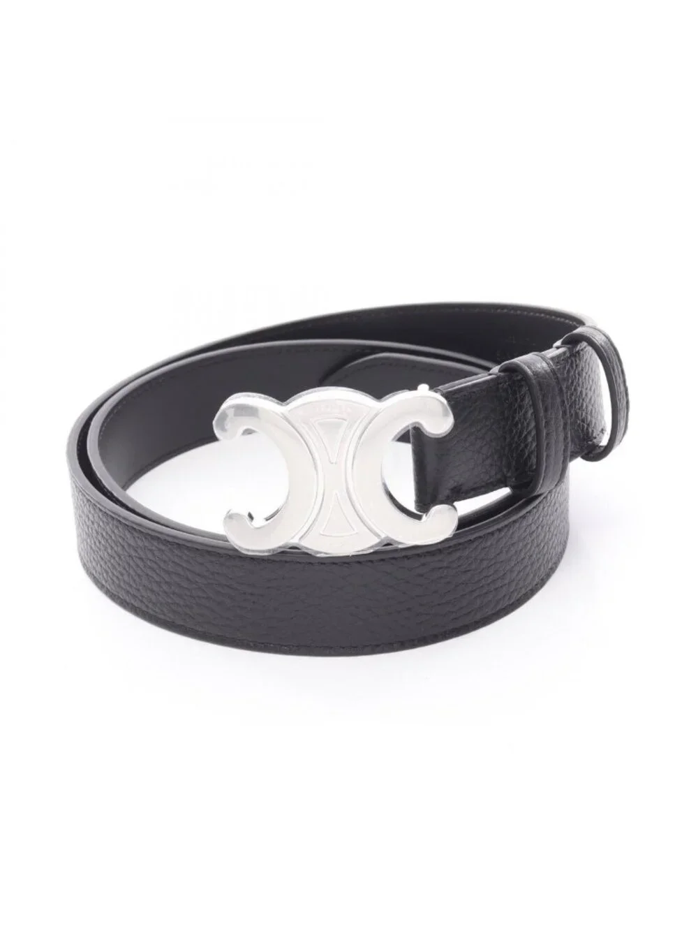 Celine Belt Triomphe Large Black Leather